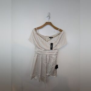 Lulu's Always Celebrating Elegant Cream Off-Shoulder Dress